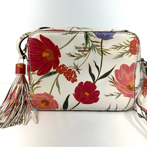 Kate Spade Floral Print Arla White Leather Crossbody Camera Bag - Picture 3 of 16